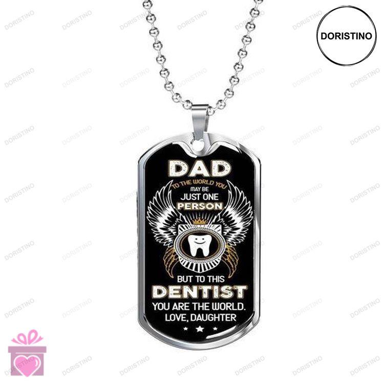 Dad Dog Tag Custom Picture Fathers Day Dad Is This Dentists World Dog Tag Necklace For Dad Doristino Trending Necklace