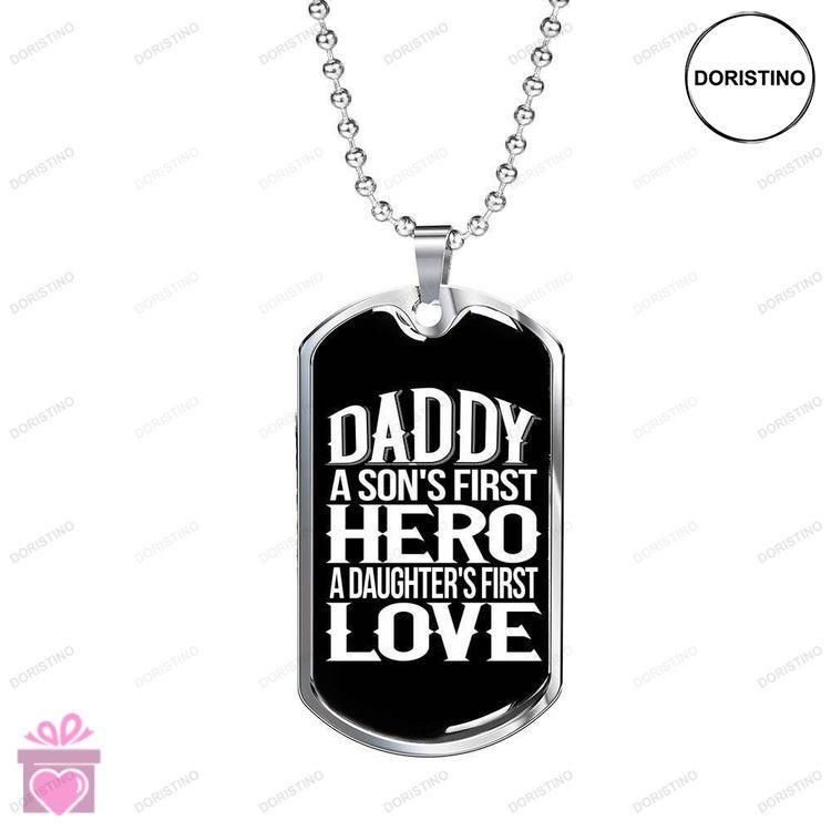 Dad Dog Tag Custom Picture Fathers Day Daddy Is Sons First Hero Dog Tag Necklace For Dad Doristino Trending Necklace
