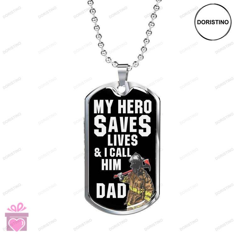 Dad Dog Tag Custom Picture Fathers Day Dog Tag For The Fireman Dad My Hero Save Lives Dog Tag Neckla Doristino Awesome Necklace