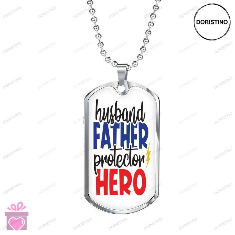 Dad Dog Tag Custom Picture Fathers Day Dog Tag Husband Father Protector Hero Fathers Day Dog Tag Dog Doristino Limited Edition Necklace