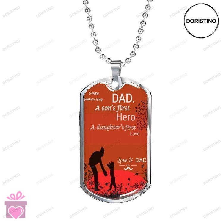 Dad Dog Tag Custom Picture Fathers Day Dog Tag Necklace For Dad A Son First Hero A Daughters First L Doristino Awesome Necklace