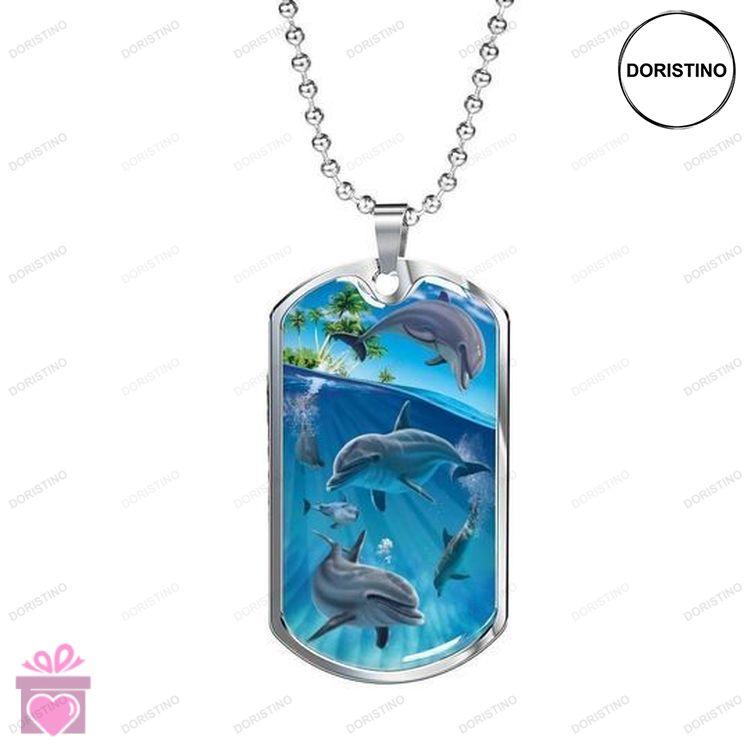 Dad Dog Tag Custom Picture Fathers Day Dolphins And Friends Dog Tag Necklace For Daddy Doristino Limited Edition Necklace