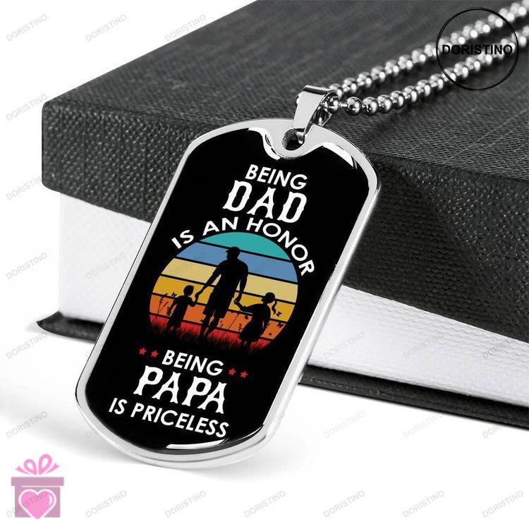 Dad Dog Tag Custom Picture Fathers Day Gift Being Dad Is An Honor Dog Tag Military Chain Necklace Fo Doristino Trending Necklace