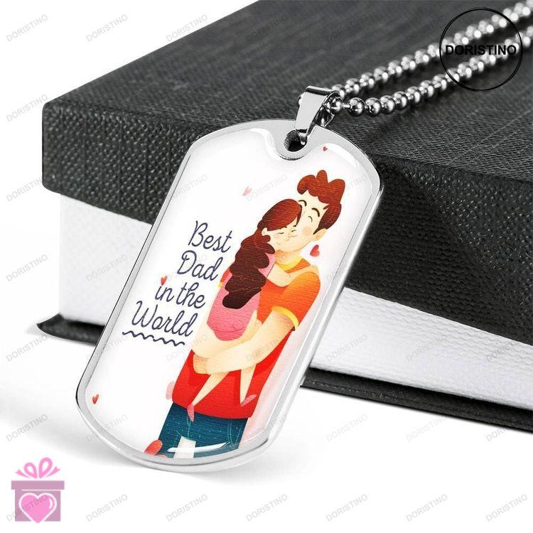 Dad Dog Tag Custom Picture Fathers Day Gift Best Dad In The World Dog Tag Military Chain Necklace Gi Doristino Trending Necklace