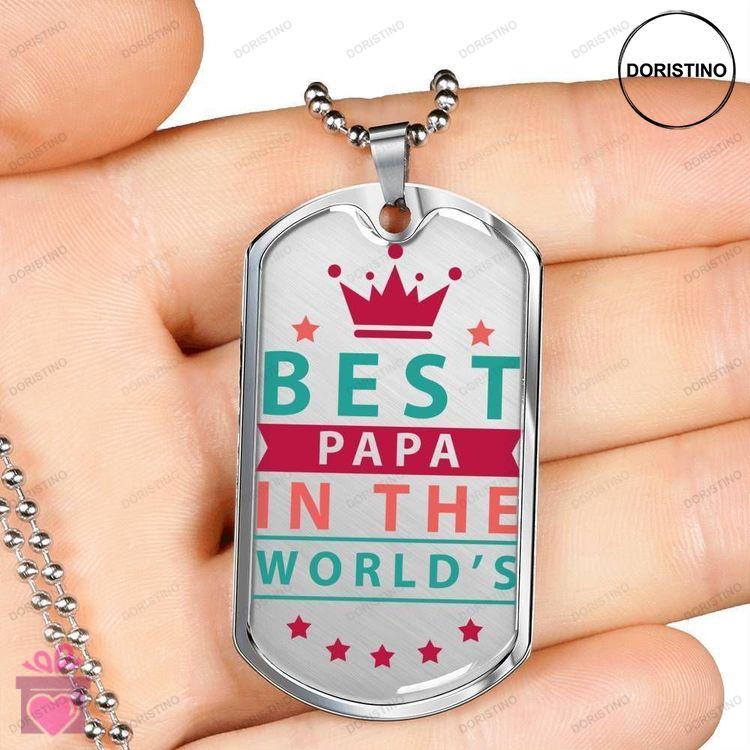 Dad Dog Tag Custom Picture Fathers Day Gift Best Papa In The Worlds Dog Tag Military Chain Necklace Doristino Awesome Necklace