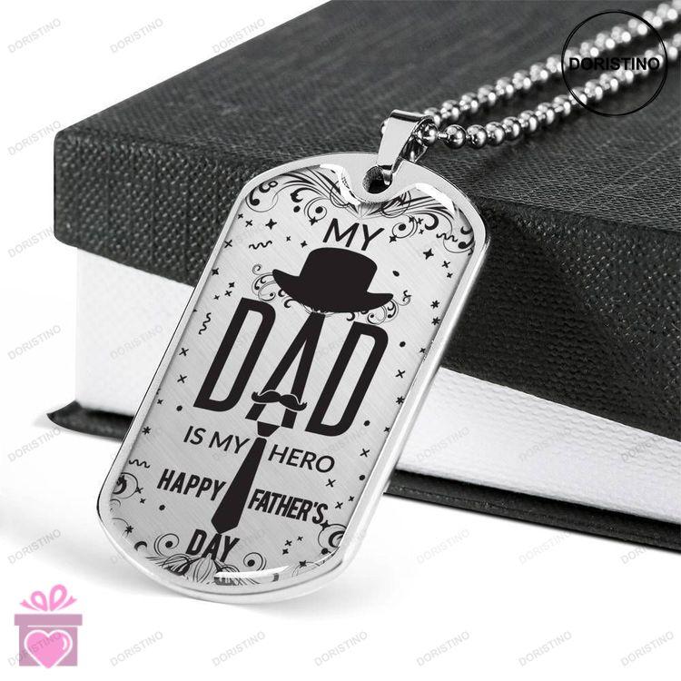 Dad Dog Tag Custom Picture Fathers Day Gift Dad Is My Hero Dog Tag Military Chain Necklace For Dad D Doristino Limited Edition Necklace