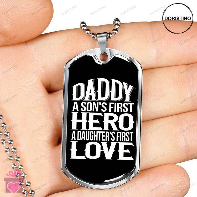 Dad Dog Tag Custom Picture Fathers Day Gift Daddy Is Sons First Hero Dog Tag Military Chain Necklace Doristino Awesome Necklace