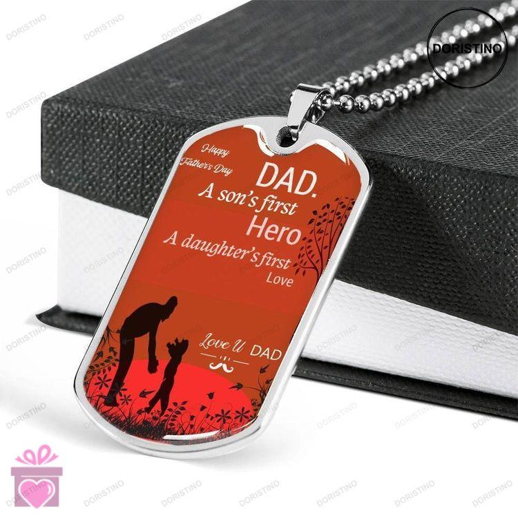 Dad Dog Tag Custom Picture Fathers Day Gift Dog Tag Military Chain Necklace For Dad A Son First Hero Doristino Awesome Necklace