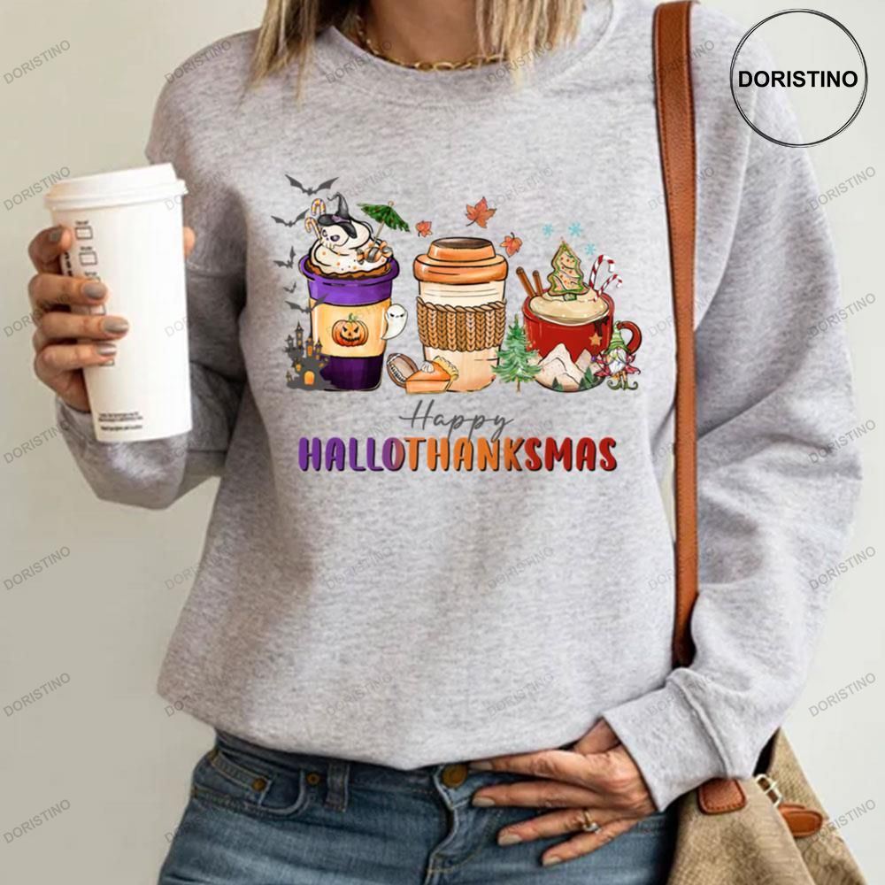 Lattle Coffee Cup Happy Hallothanksmas Retro Vintage Holidays Shirt