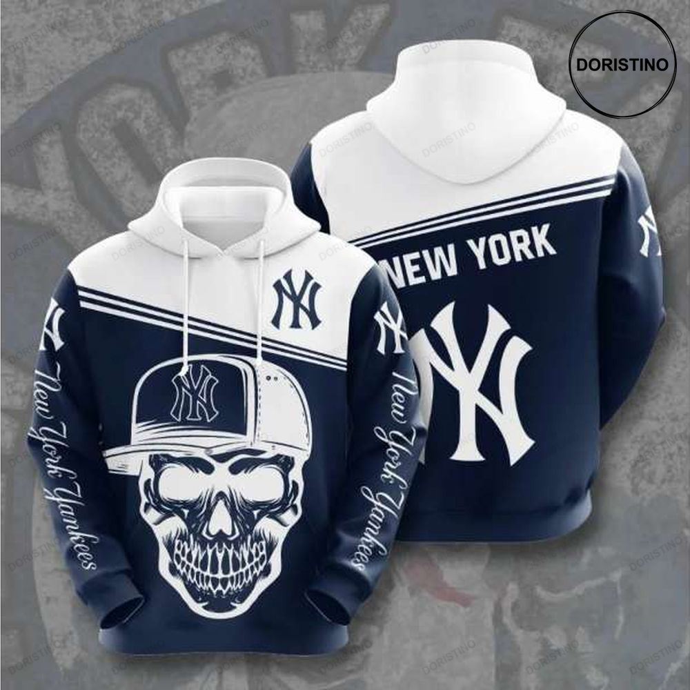 New York Yankees Skull Hat All Over Print Hoodie