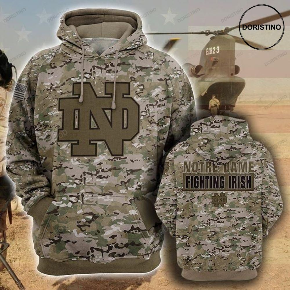Notre Dame Fighting Irish Camouflage Veteran Cotton Awesome 3D Hoodie