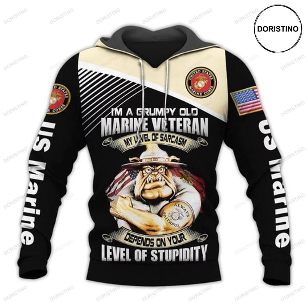 Official Marine Veteranss Grumpy Marines Drill Dog Mascot All Over Print Hoodie