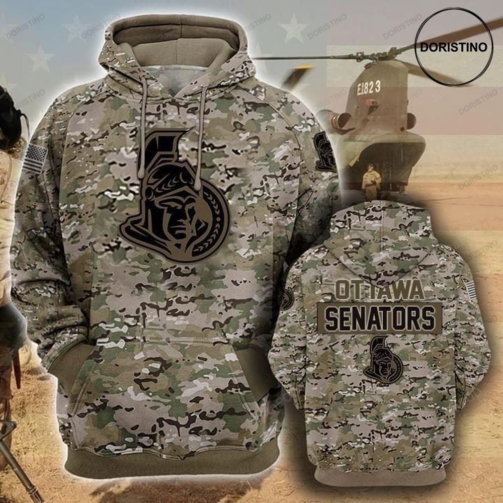 Ottawa Senators Camouflage Veteran Cotton All Over Print Hoodie