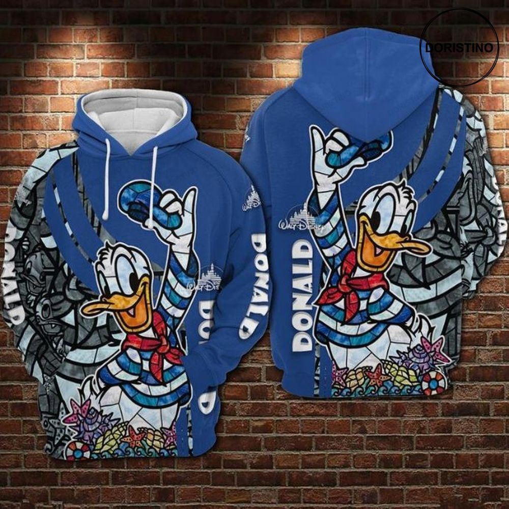 Donald Duck Blue Stained Glass Style All Over Print Hoodie