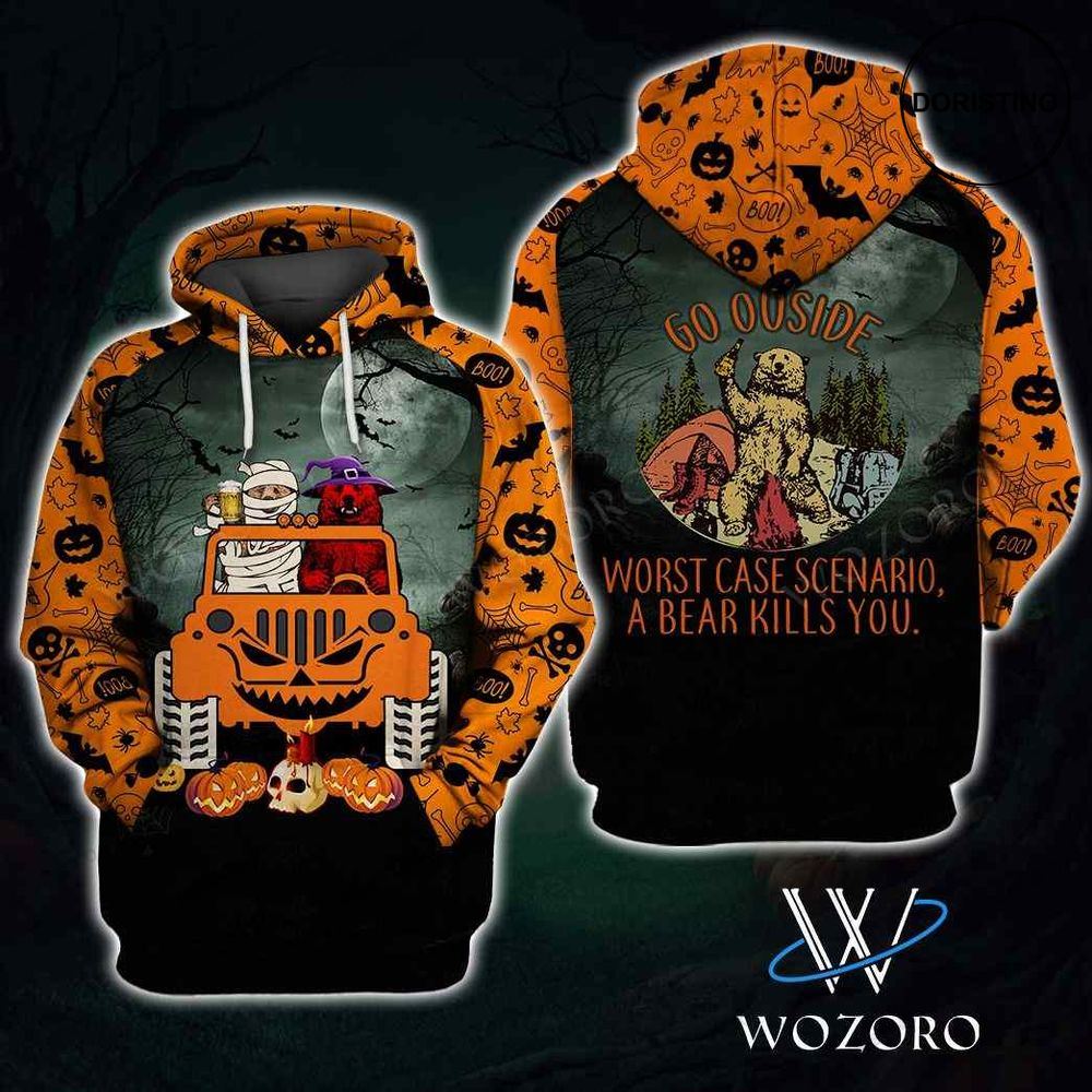Jeep Bear Go Outside Camping Halloween All Over Print Hoodie