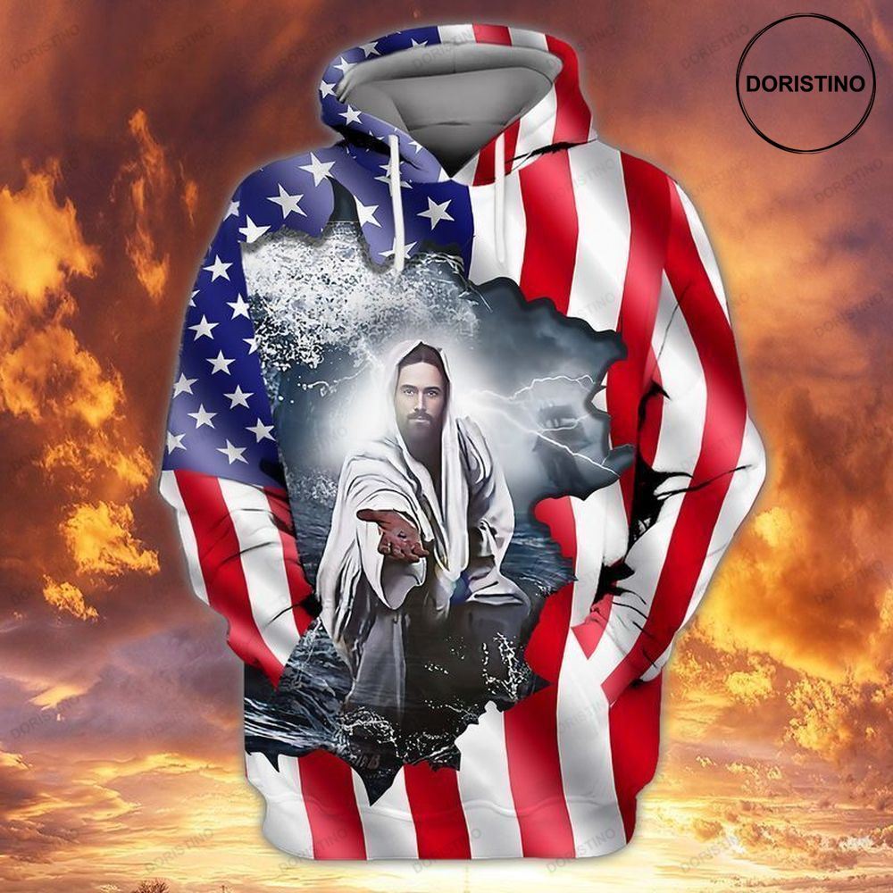 Jesus American Flag 4th Of July Independence Day All Over Print Hoodie
