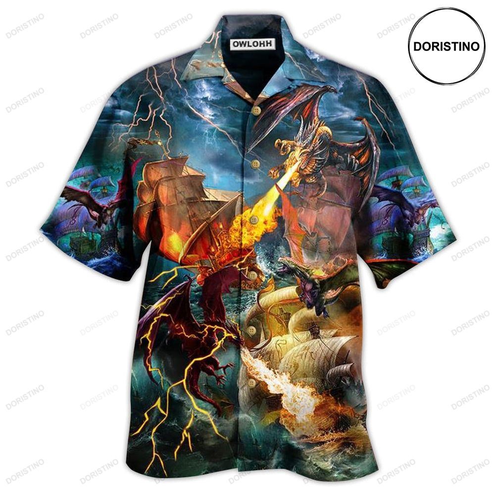 Dragon Fight With The Pirate Ship Hawaiian Shirt