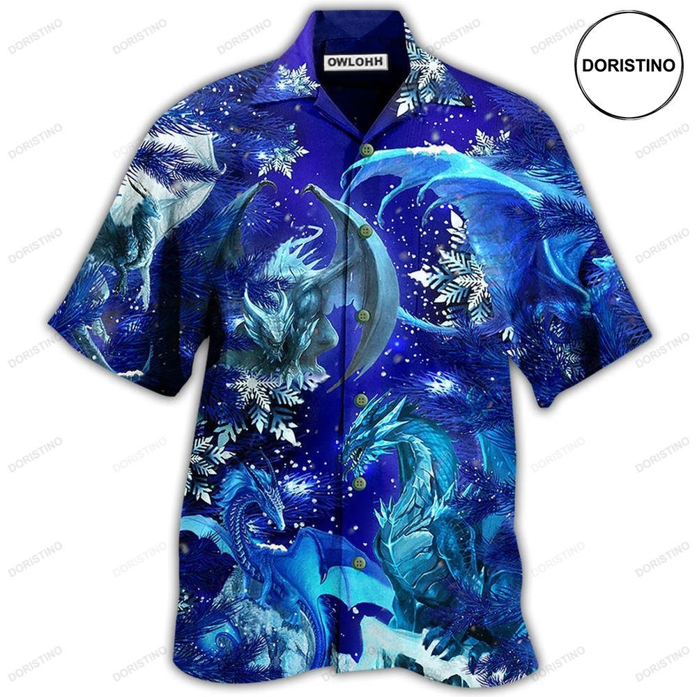 Dragon Merry Xmas Snow Love Blue Color Hawaiian Shirt