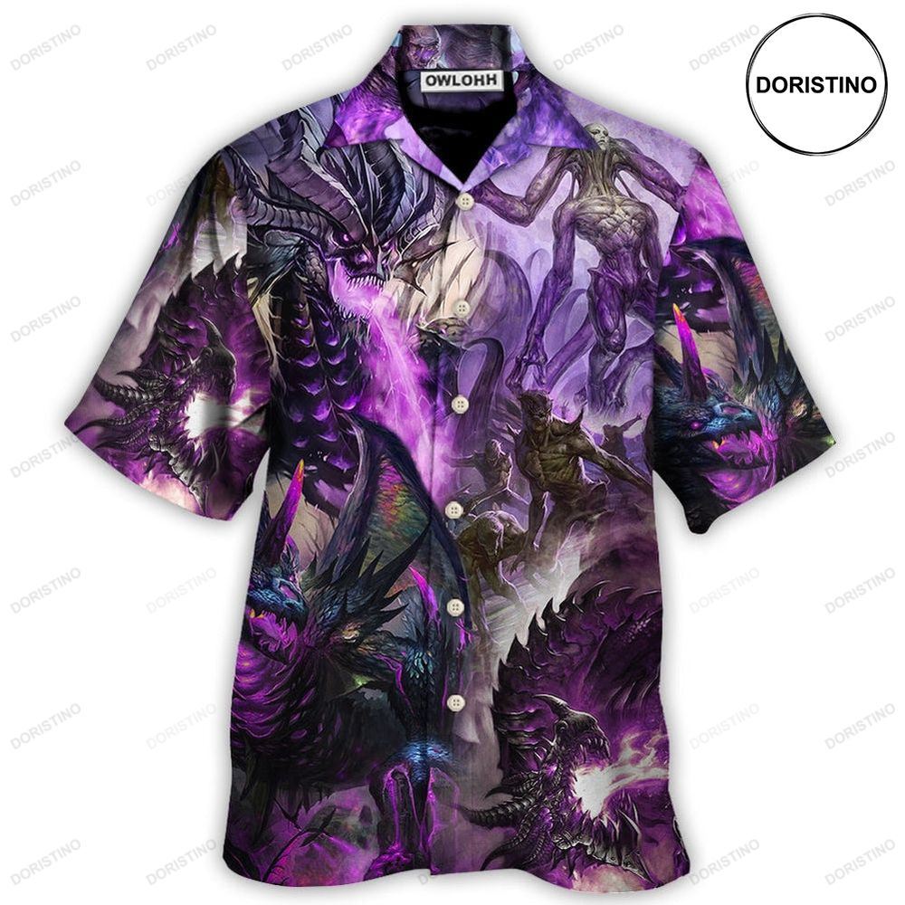 Dragon Purple Skull Monster Lightning Fight Art Hawaiian Shirt
