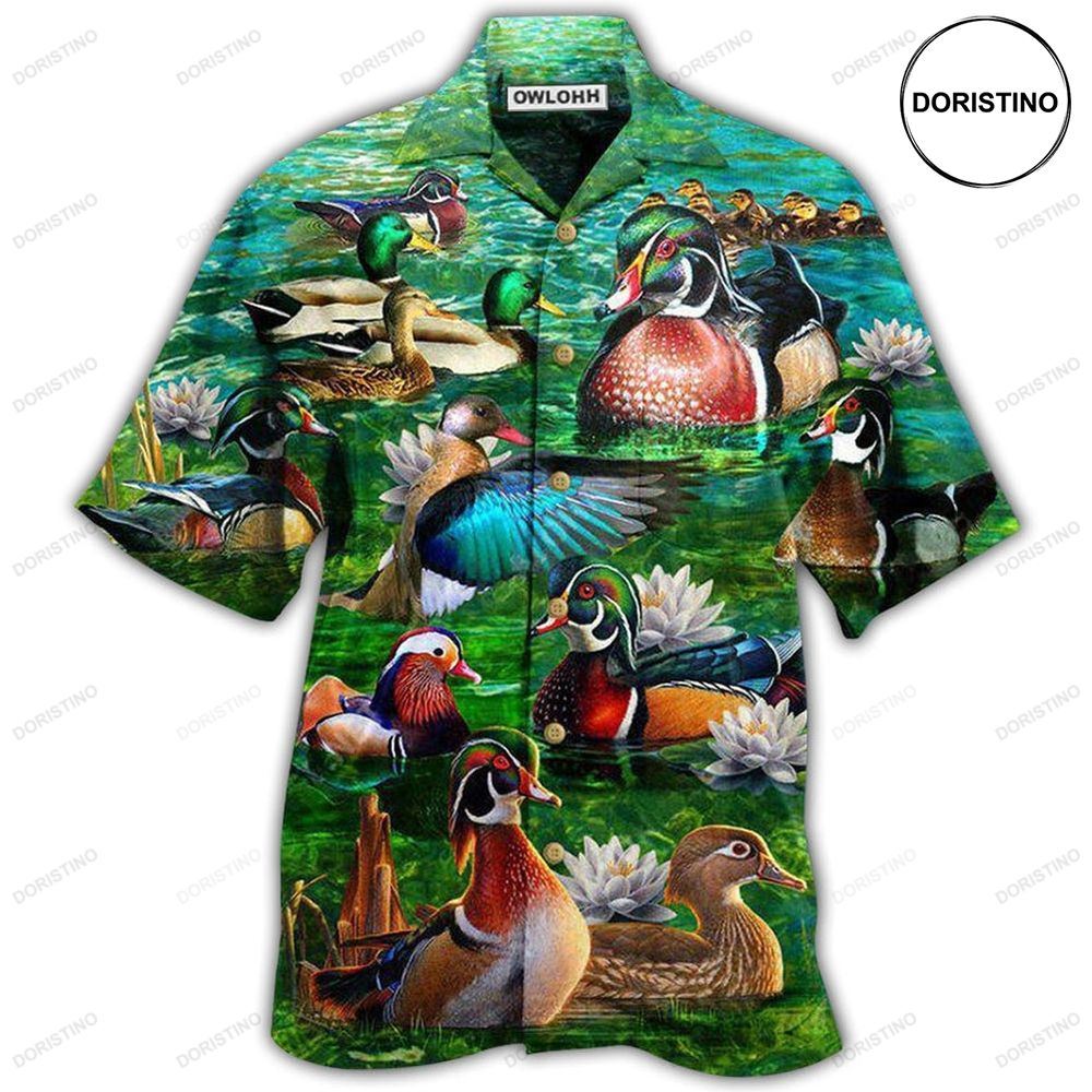 Duck All You Need Is Love And A Duck In Green Limited Edition Hawaiian Shirt