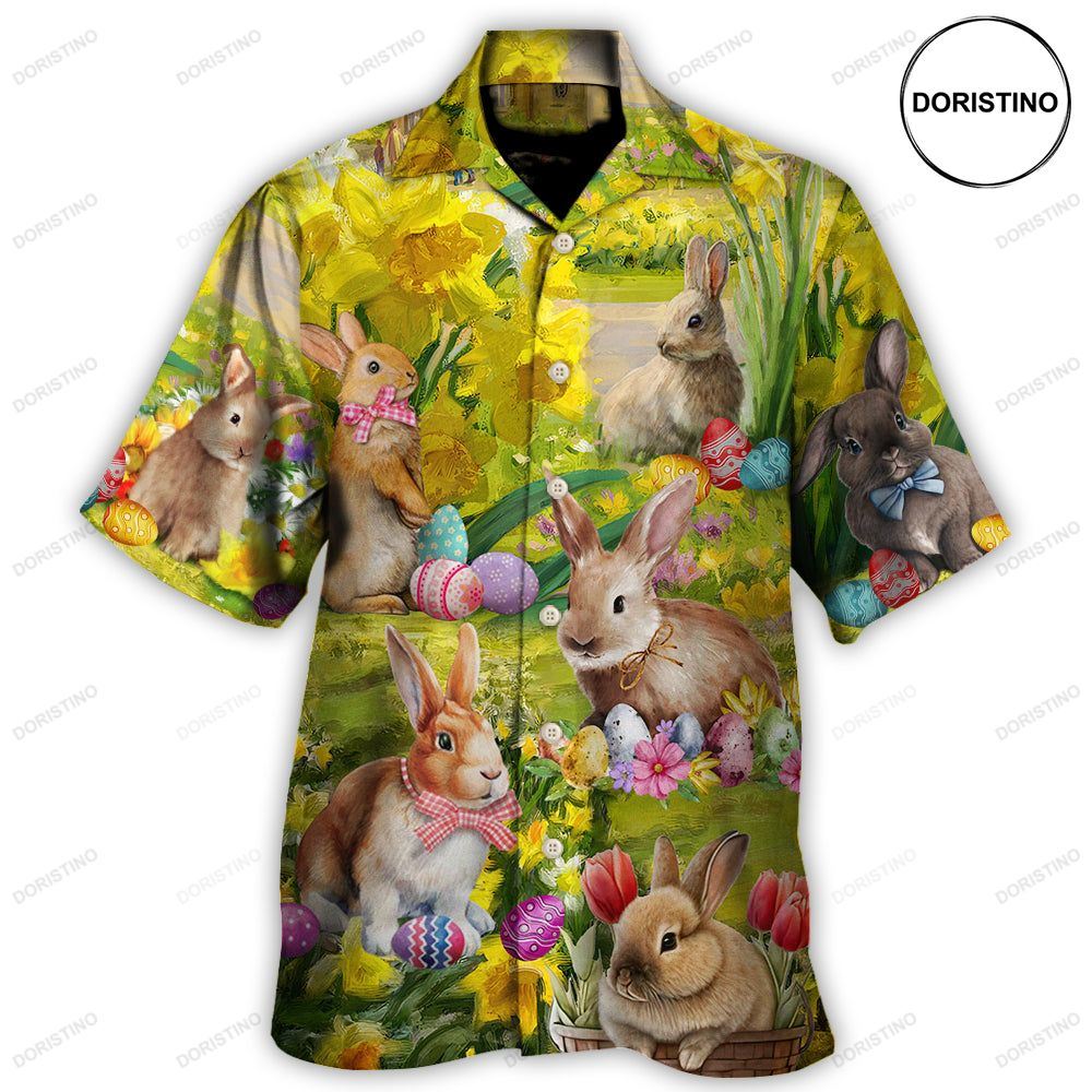 Easter Rabbit Chilling In The Flower Landscape Art Awesome Hawaiian Shirt