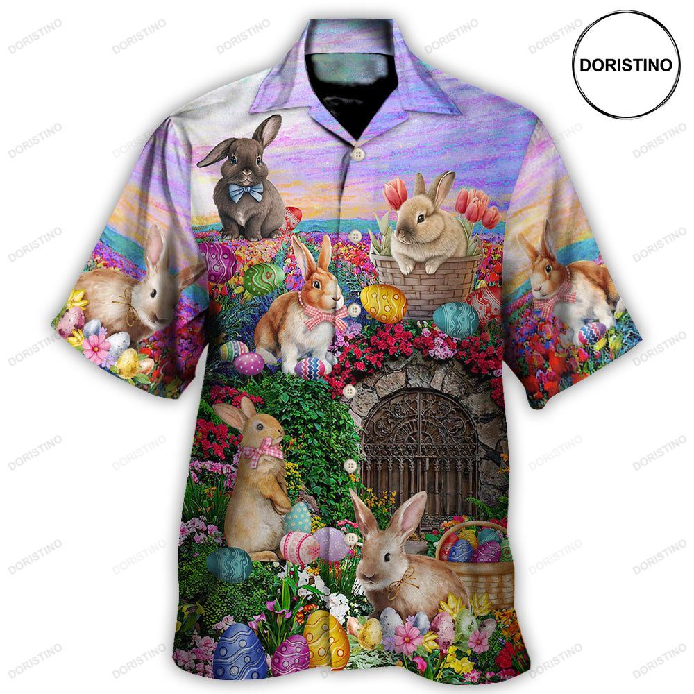 Easter Rabbit Chilling In The Flower Landscape Watercolor Awesome Hawaiian Shirt