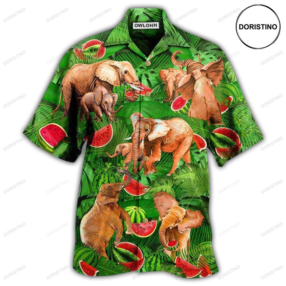 Elephant Funky Watermelon With Elephants Green Leaves Awesome Hawaiian Shirt