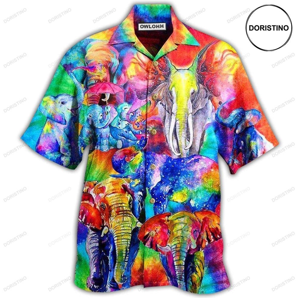Elephant Happy Rainbow Elephant Family Colorful Limited Edition Hawaiian Shirt