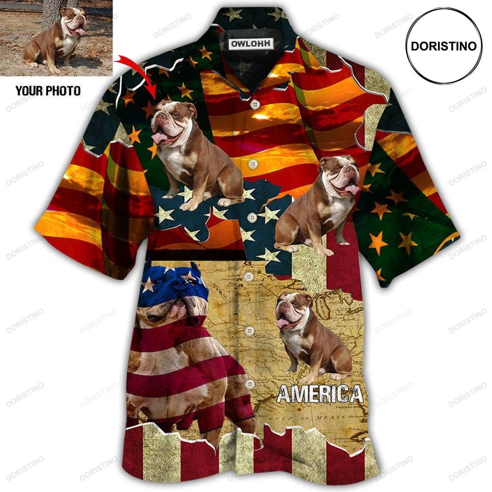 English Bulldog America Sunset Custom Photo Hawaiian Shirt