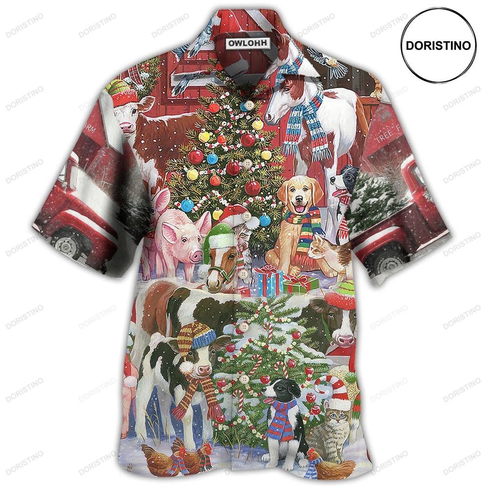 Farm Animals Happy With Xmas Night Awesome Hawaiian Shirt