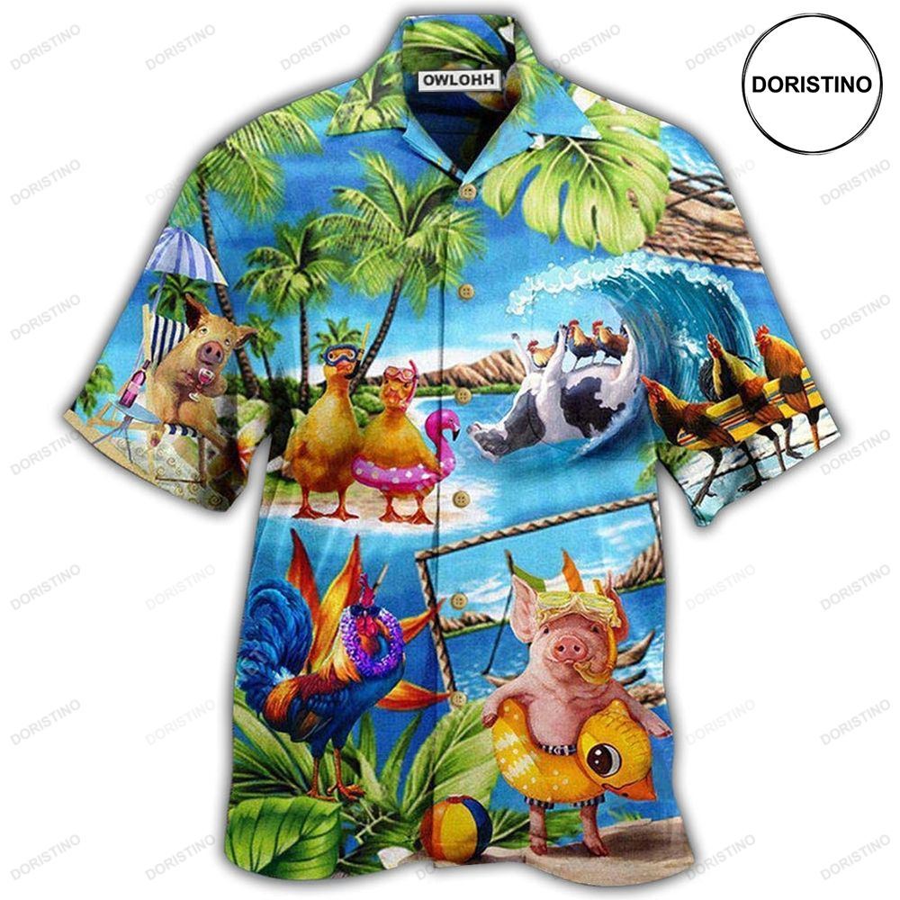 Farm Animals Stay Cool Duck Chicken Pig Limited Edition Hawaiian Shirt