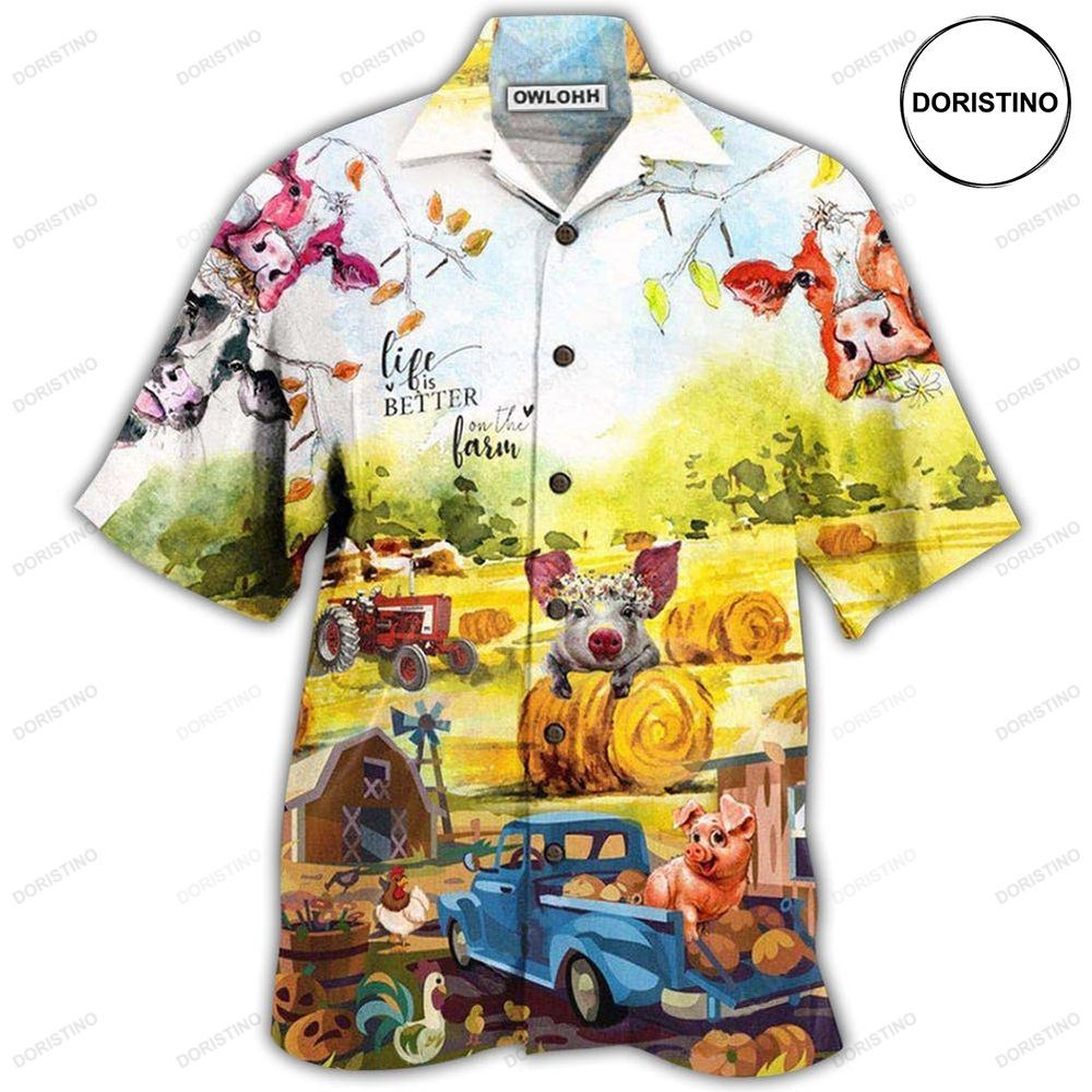 Farm Happy With Cow And Pig Awesome Hawaiian Shirt