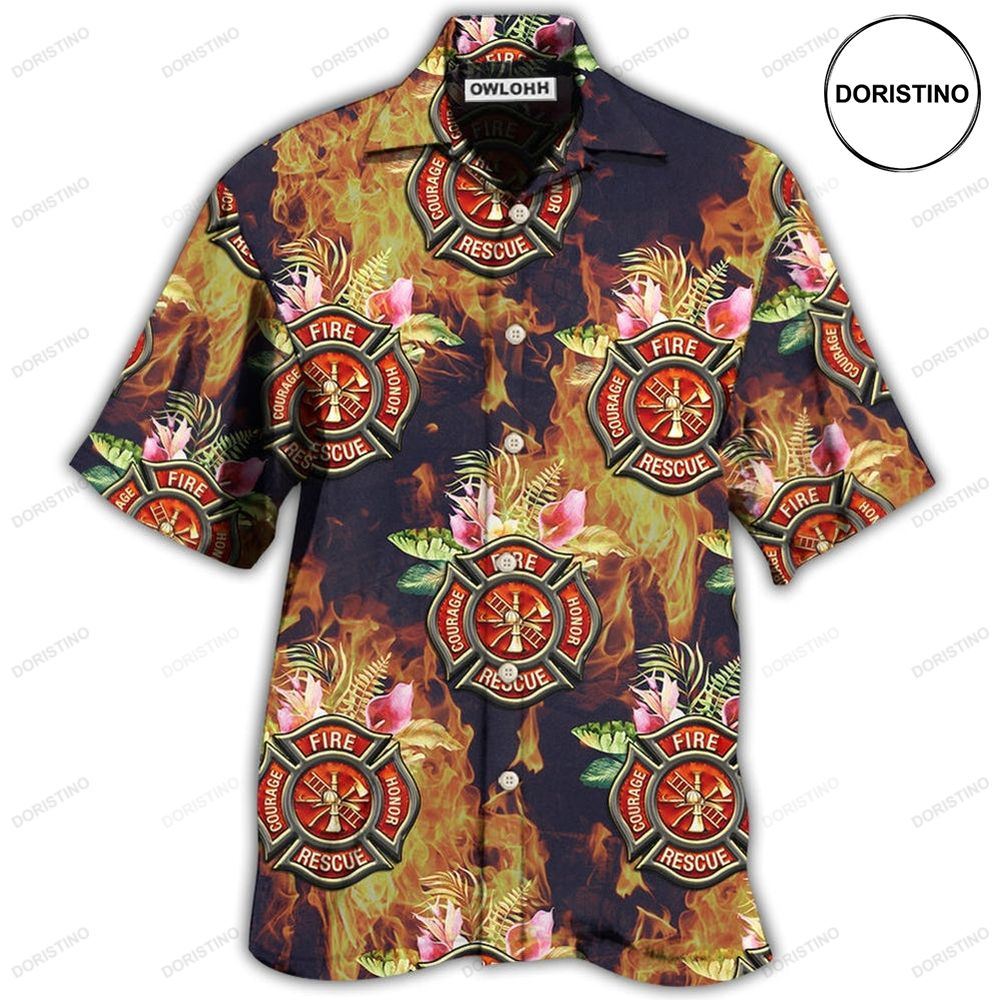 Firefighter Tropical Floral With Fire Awesome Hawaiian Shirt