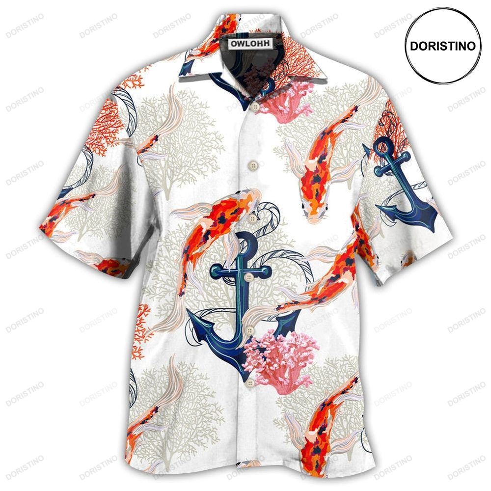 Fish Koi Fish Anchor Coral Hawaiian Shirt