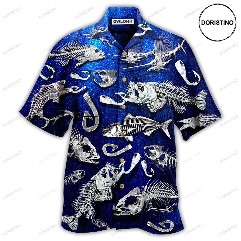 Fishing Fishbone Blue Hawaiian Shirt