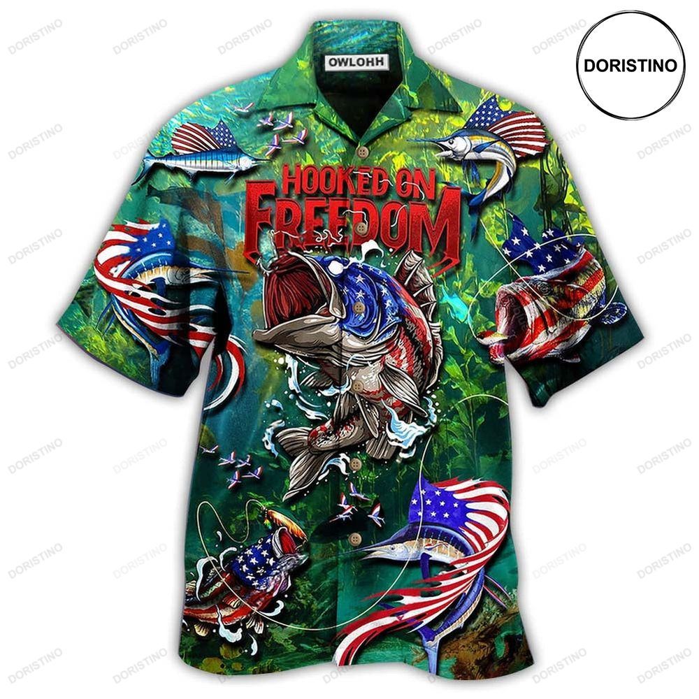 Fishing Hooked On Freedom America Awesome Hawaiian Shirt