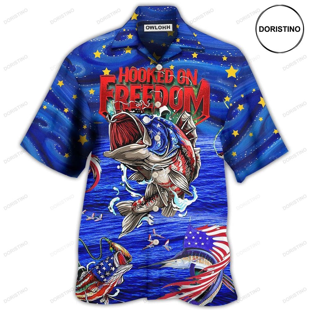 Fishing Hooked On Freedom Blue Night Limited Edition Hawaiian Shirt