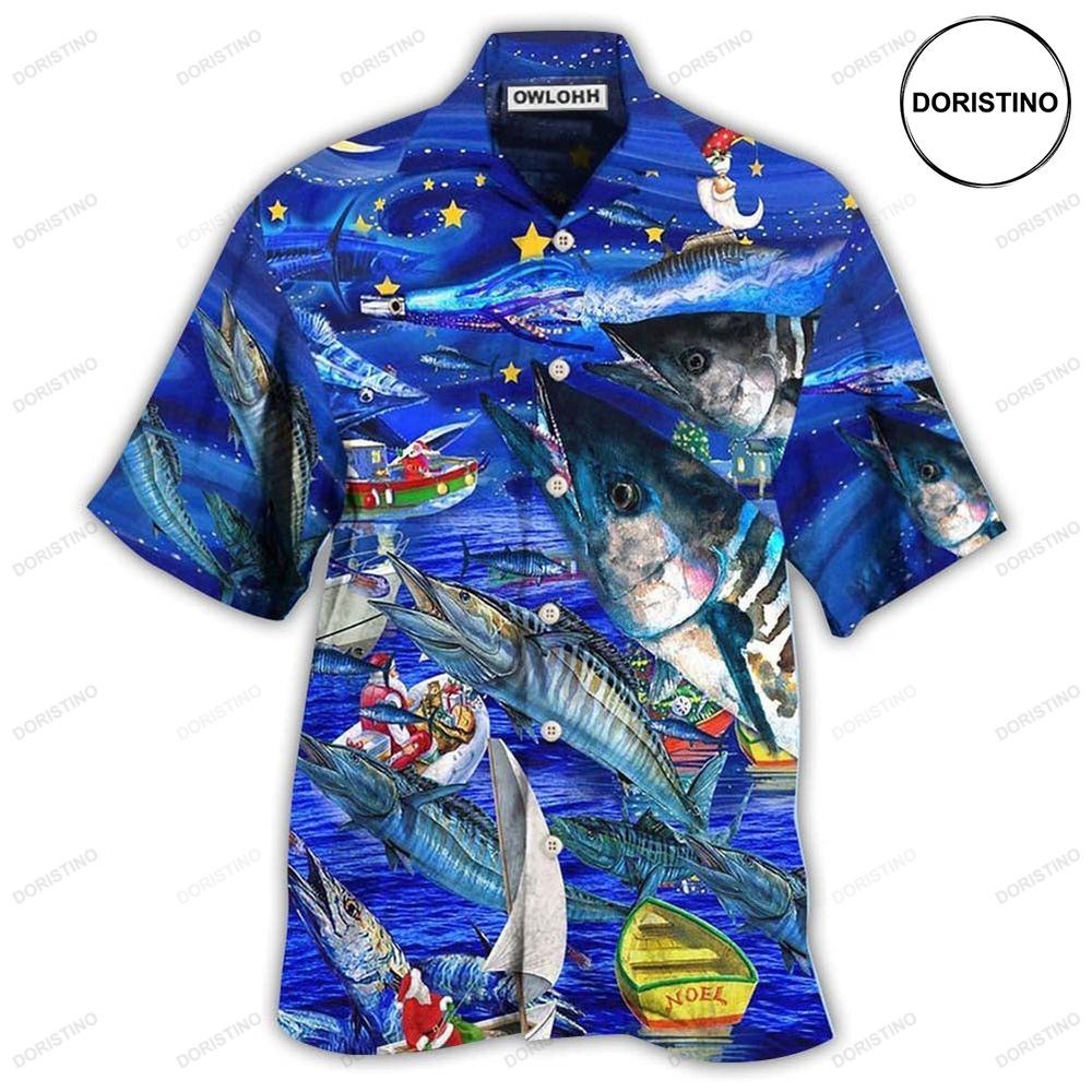 Fishing Love Ocean Blue Merry Christmas Hawaiian Shirt