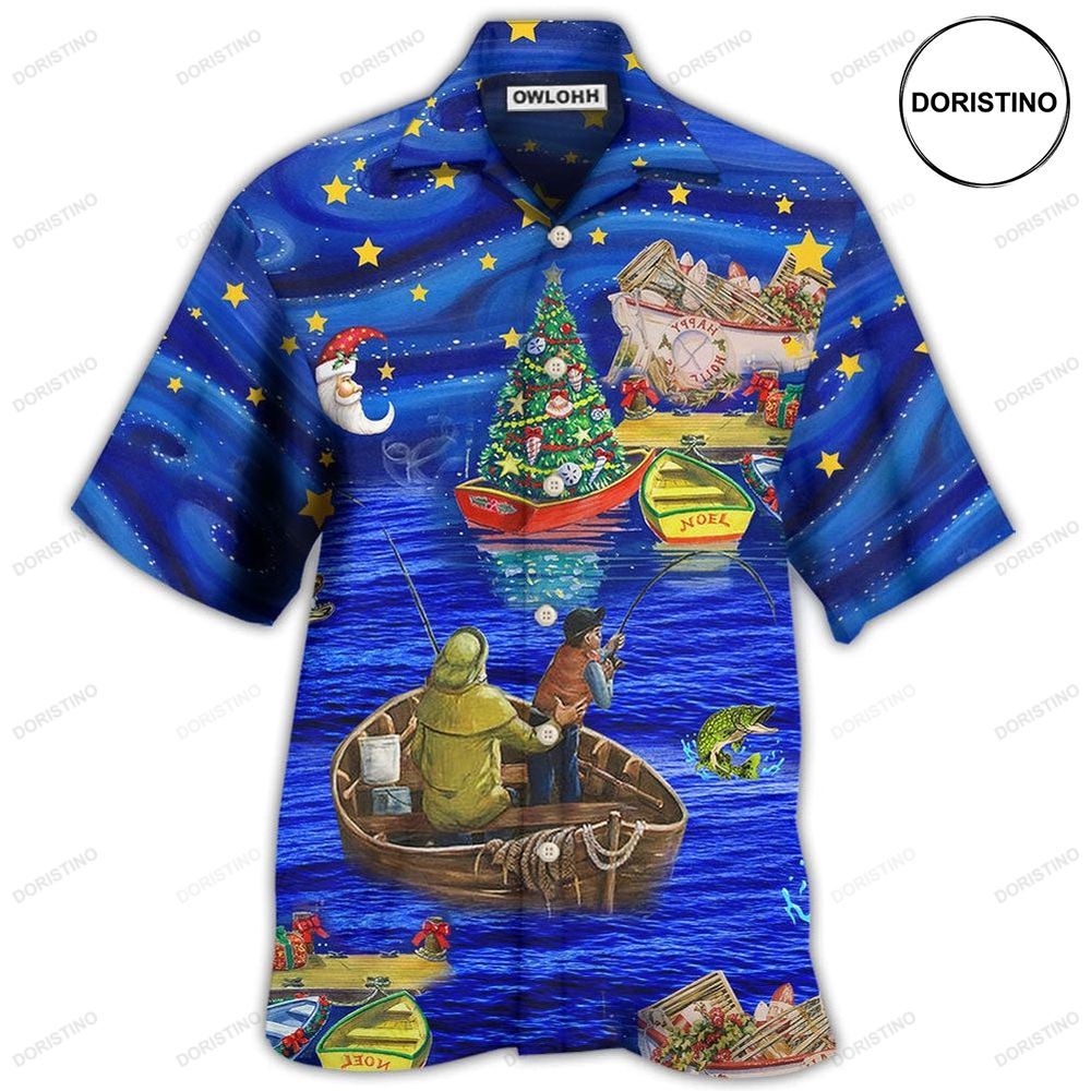 Fishing Lover Beautiful Christmas Night Hawaiian Shirt