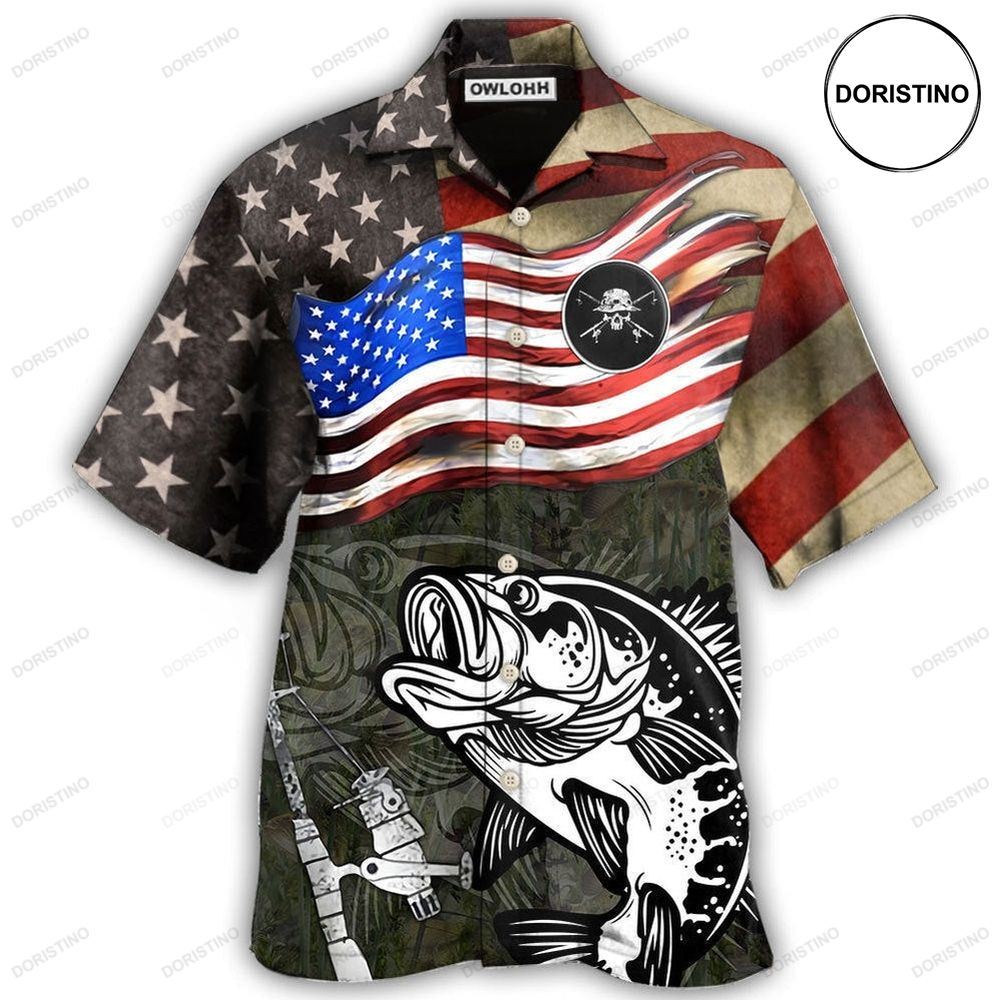 Fishing Us Flag Flying Retro Hawaiian Shirt