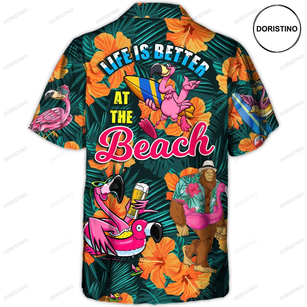 Flamingo Bigfoot Life Is Better At The Beach Tropical Limited Edition Hawaiian Shirt