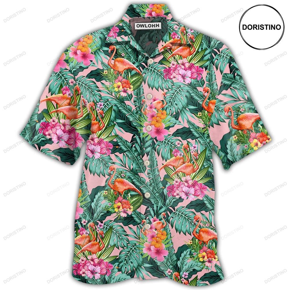 Flamingo Colorful Tropical Leaf Hawaiian Shirt