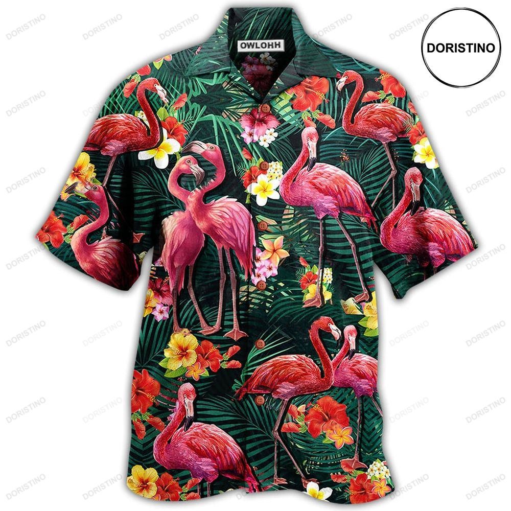Flamingo Couple Love Flowers Hawaiian Shirt