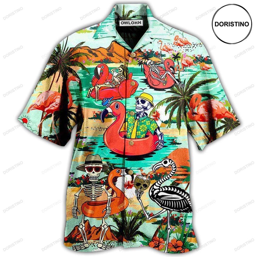 Flamingo Mountain Skull In Hawaii Hawaiian Shirt