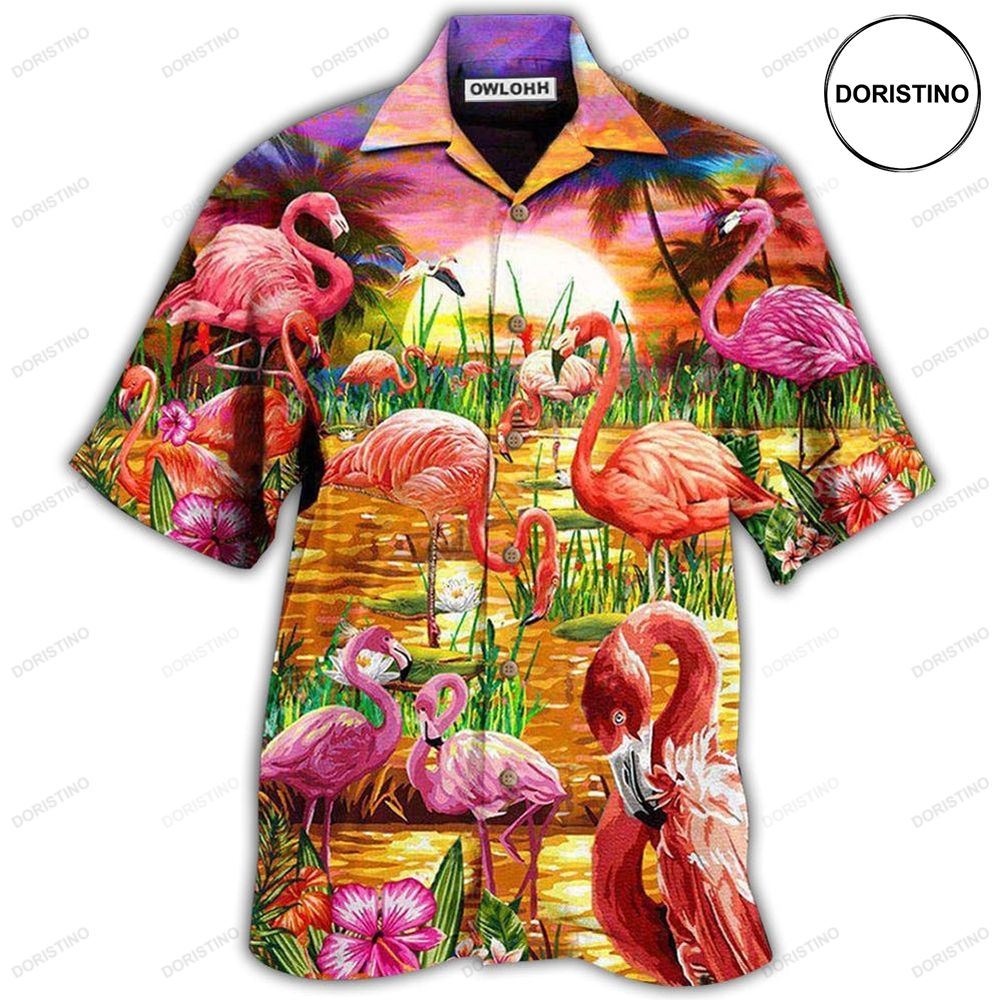Flamingo Romantic Sunset With Flamingo Awesome Hawaiian Shirt