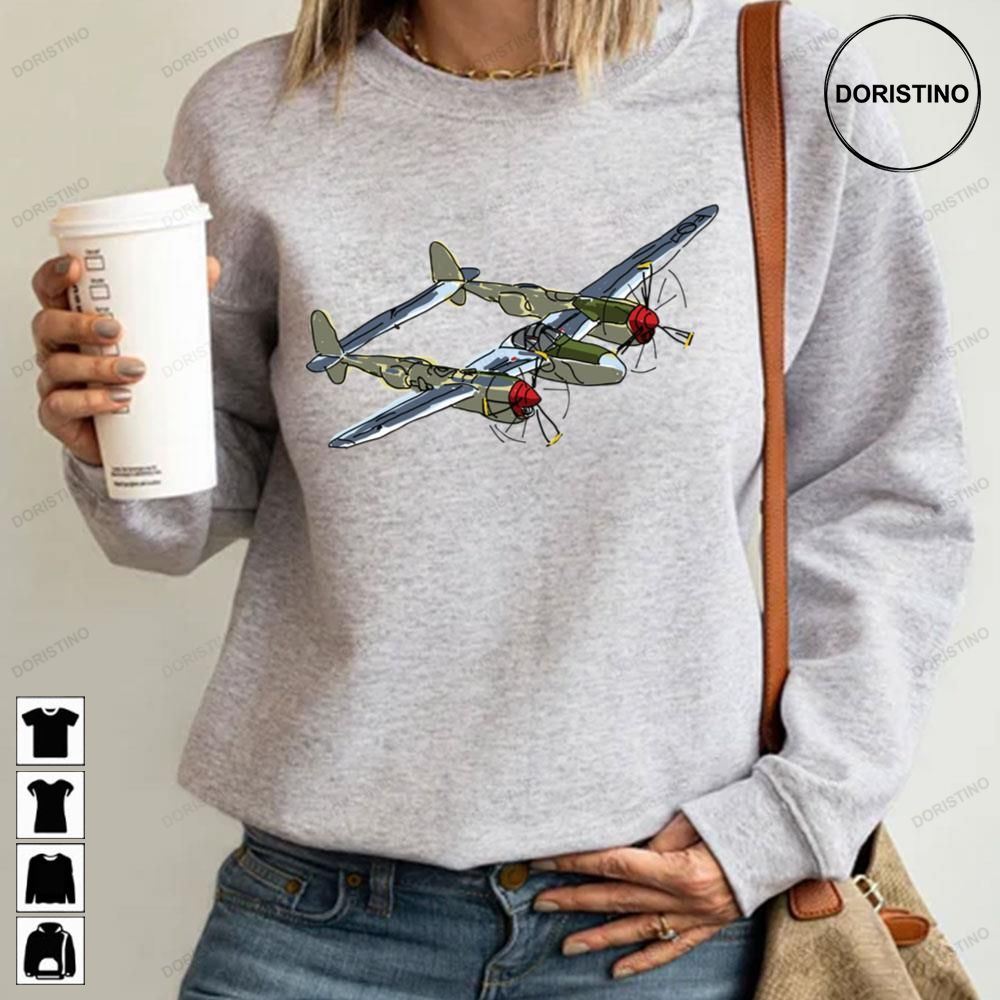 P-38 Lightning World War Ii Fighter Digital Painting Awesome Shirts