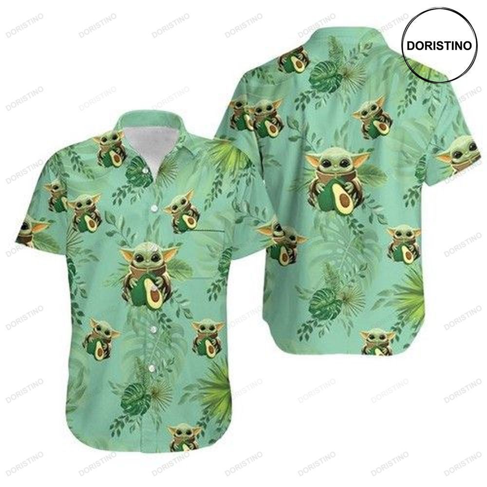 Baby Yoda Hugging Avocadoes Tropical Leaves Ii Limited Edition Hawaiian Shirt
