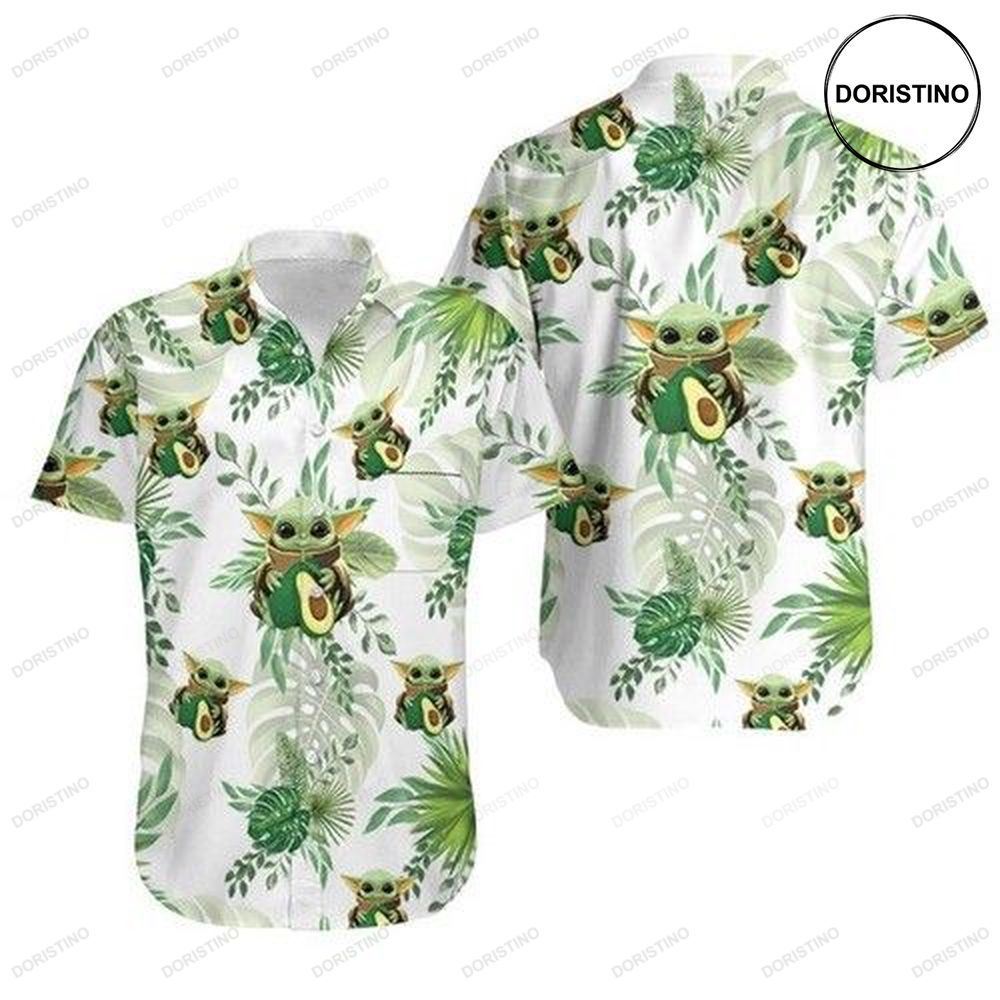 Baby Yoda Hugging Avocadoes Tropical Leaves Limited Edition Hawaiian Shirt