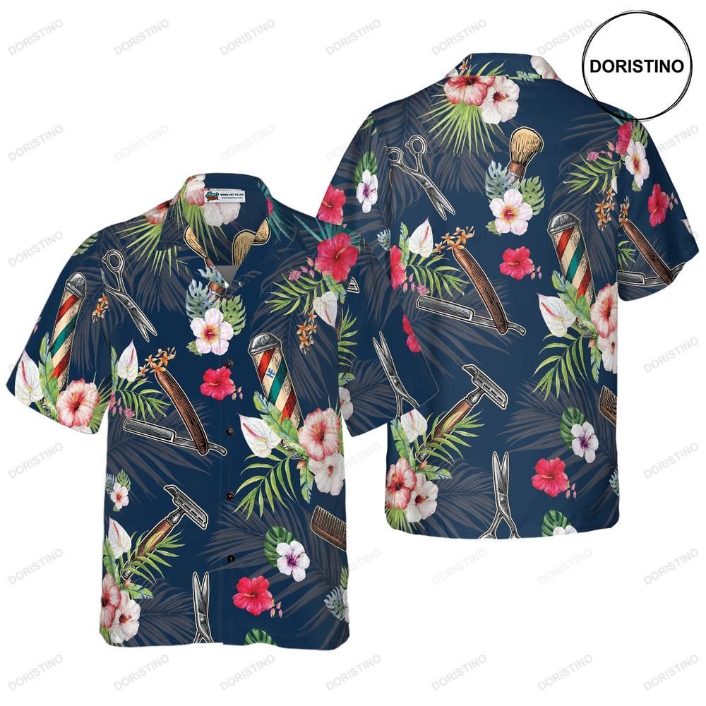 Barber Tools Tropical Pattern Hawaiian Shirt