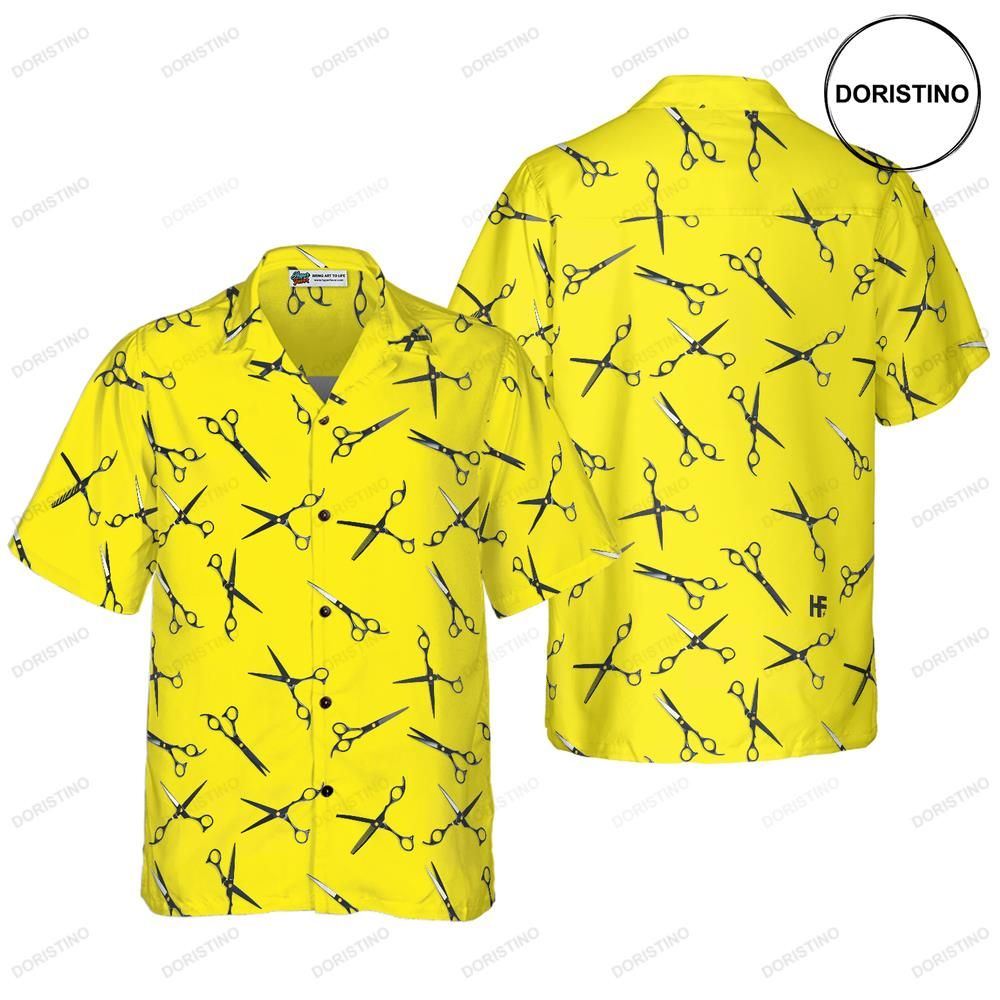 Barber Yellow Scissors For Professional Barber Hawaiian Shirt